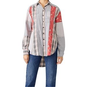 Free People All Patched Up Button Down top‎